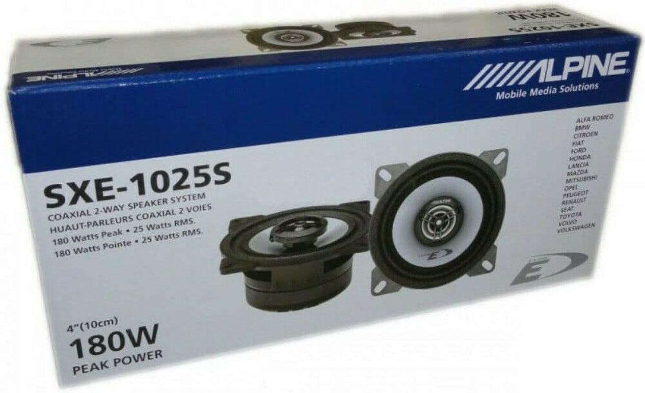 2 Alpine SXE-1025S SXE 1025S Altavoces Coaxiales De 2 Vías 10 Cm 100 Mm 4" 25 Vatios Rms Y 180 Vatios Máx Para Coche Por Par + Anillos, Tornillos Y 5 Stickers Gratis