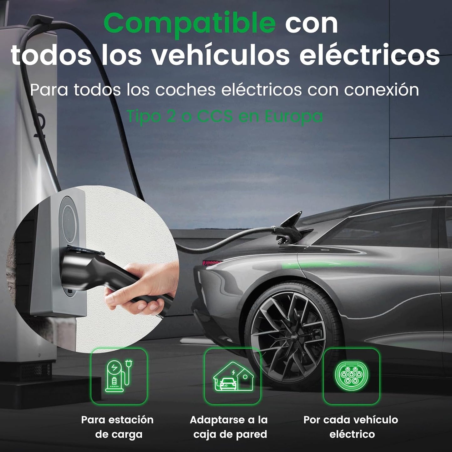 GONEO Cable De Carga Tipo 2 22Kw 5M 32A Mode 3 Cable De Carga Para Coche Eléctrico Tipo 2 Y 3 Fases Para E Auto EV/PHEV Tipo 2 a Tipo 2 Cable Carga Coche Electrico Con Bolsa De Transporte