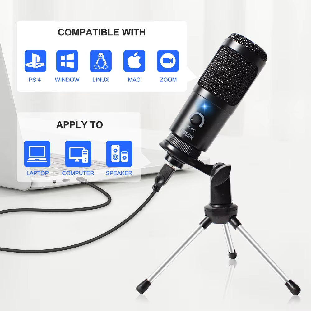 USB Microphone Condenser D80 Recording Microphone with Stand and Ring Light for PC Karaoke Streaming Podcasting for Youtube