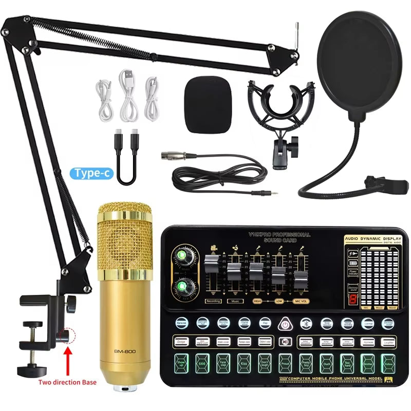 BM 800 Condenser Microphone Bundle Professional Studio Microphone Live Sound Card Wireless Adjustable Mic Suspension Scissor Arm