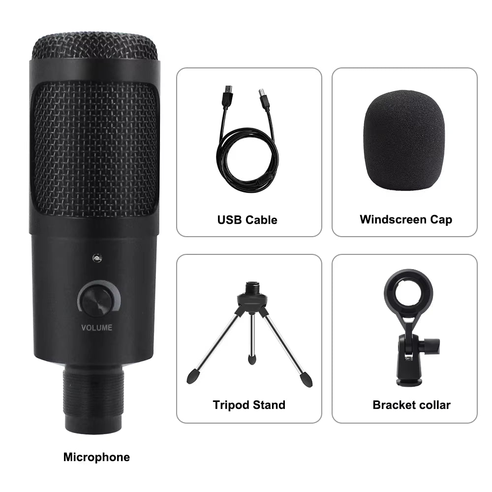 USB Microphone Condenser D80 Recording Microphone with Stand and Ring Light for PC Karaoke Streaming Podcasting for Youtube