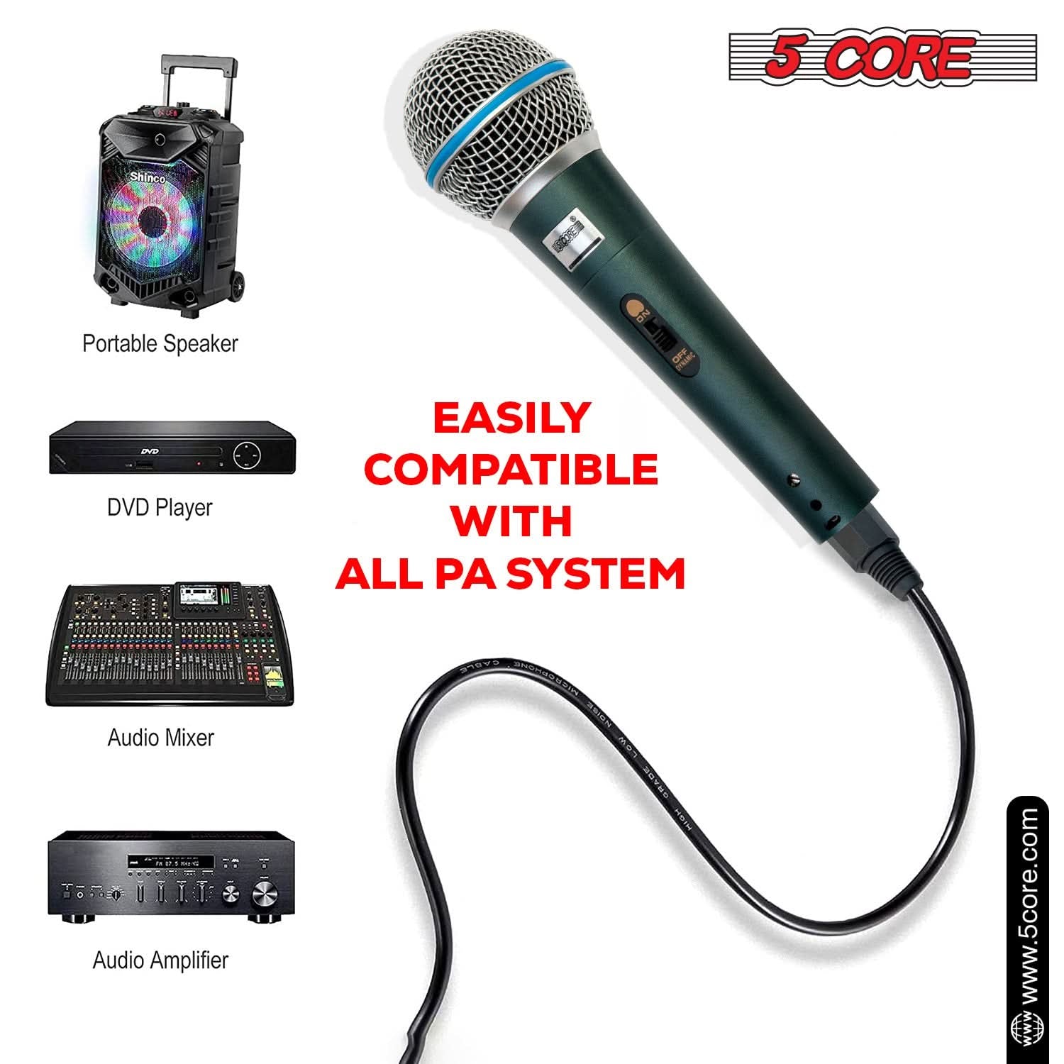 5Core XLR Microphone Dynamic Mic Karaoke Singing Studio Mics Handheld Microfono