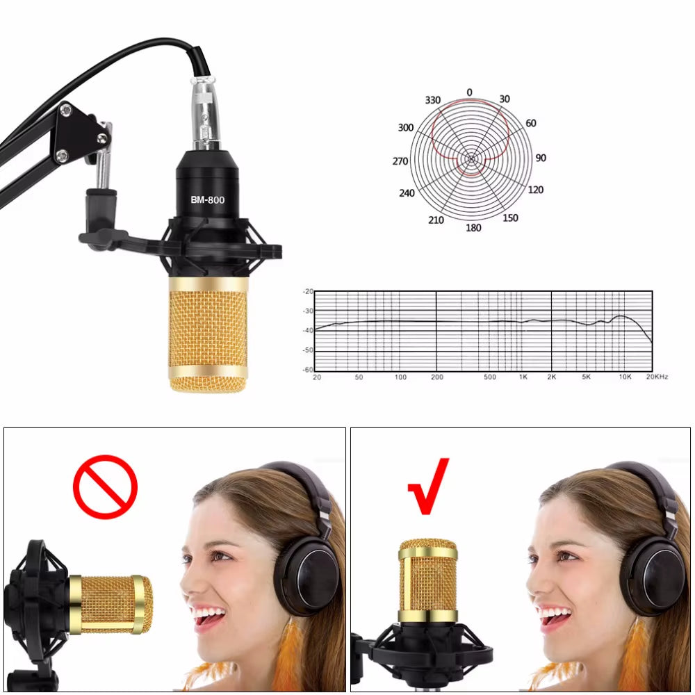 Bm 800 Condenser Microphone Studio Recording Bm800 Karaoke Microphone Kits for PC Computer Microphone Stand Shock Mount