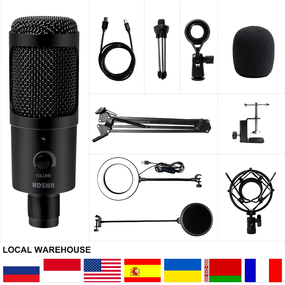 USB Microphone Condenser D80 Recording Microphone with Stand and Ring Light for PC Karaoke Streaming Podcasting for Youtube