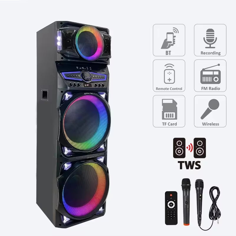 Karaoke Big Boombox Outdoor Dj Party Double 15 Inch Portable Trolley Speaker Super Microphone System Sound Music Partybox