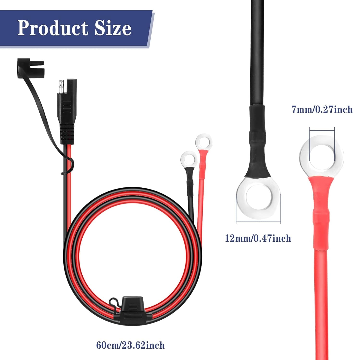 2Pcs Cable De Conexión SAE 15V-20V Cables De Carga Para Motocicleta Cable De Extensión De Batería, Con Terminal De Anillo, Rápida Conexión Y Desconexión Para Automóvil(Negro,Rojo)