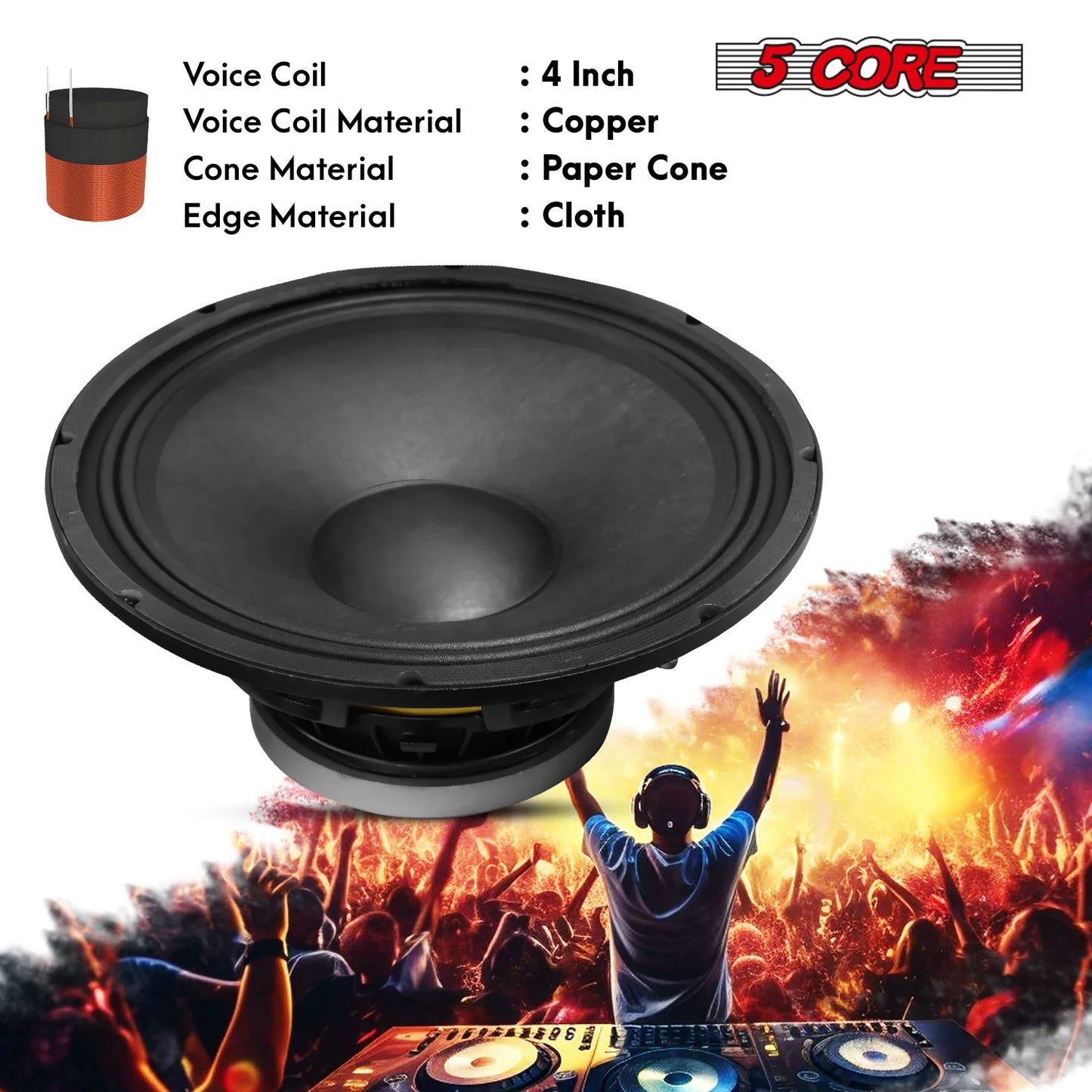 Speaker 2000W Peak 8 Ohm Full Range Replacement DJ Sub Woofer