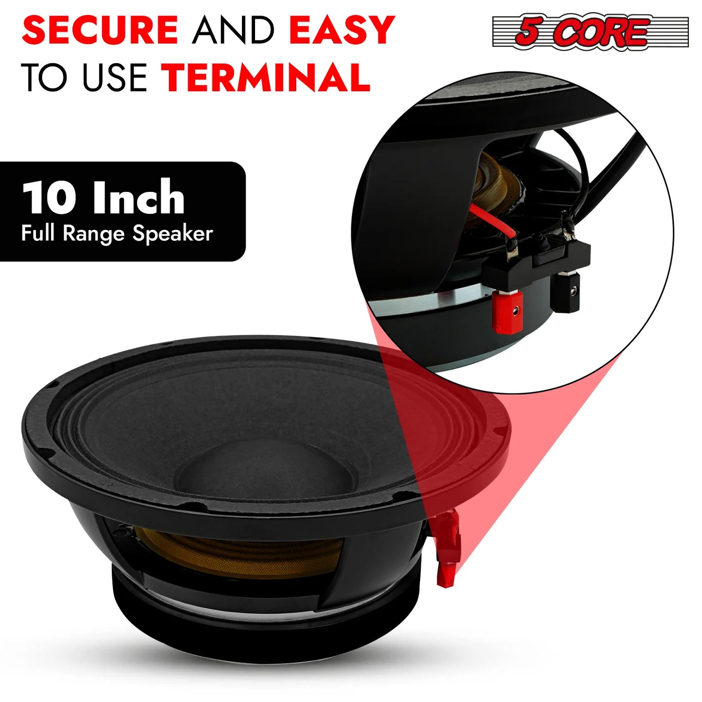 5 CORE 10 Inch Subwoofer Speaker 600W Max 4 Ohm Full Range Replacement DJ Bass Loudspeaker