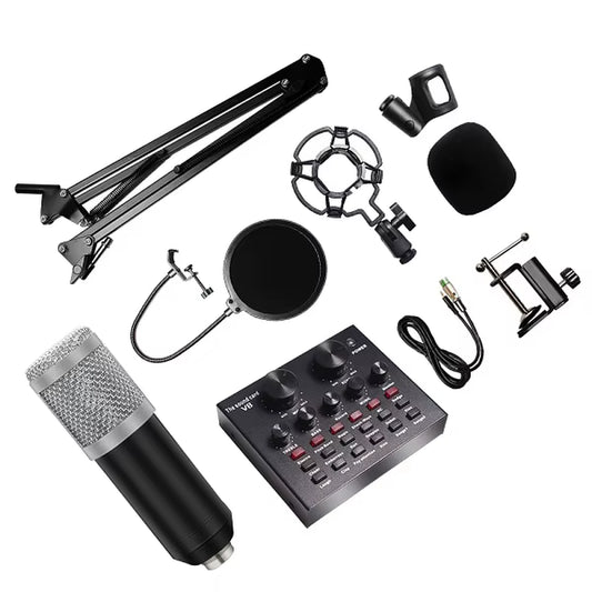 Bm 800 Studio Microphone Kits with Filter V8 Sound Card Condenser Microphone Bundle Record Ktv Karaoke Smartphone Microphone