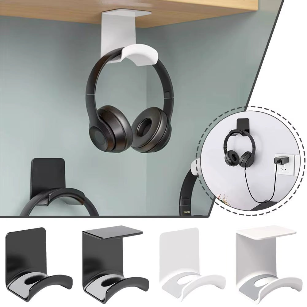 Universal Headphone Stand Adhensive Plastic Wall Mount Hanger under Desk Headset Rack Holder Support for Gaming Earphone Bracket