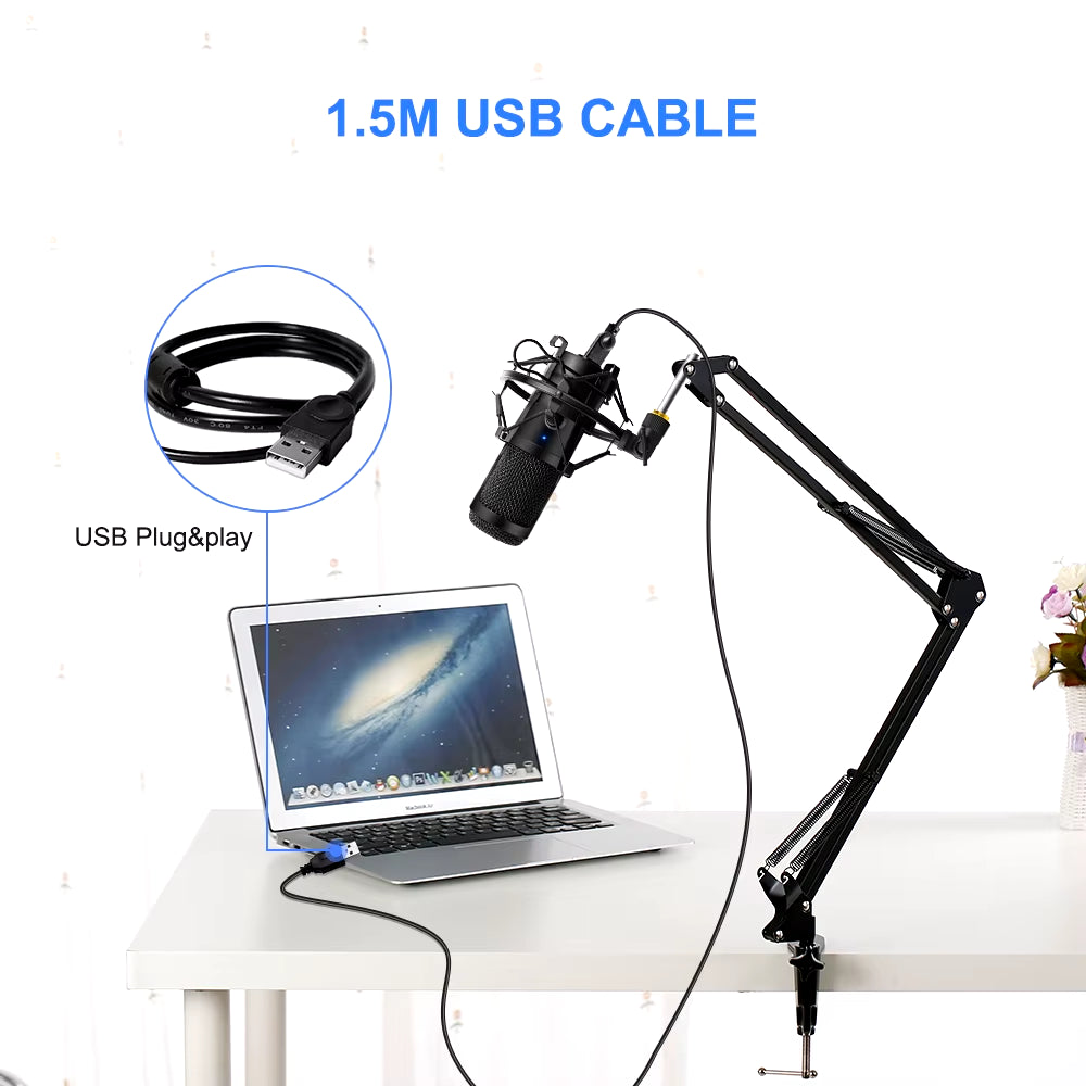 USB Microphone Condenser D80 Recording Microphone with Stand and Ring Light for PC Karaoke Streaming Podcasting for Youtube