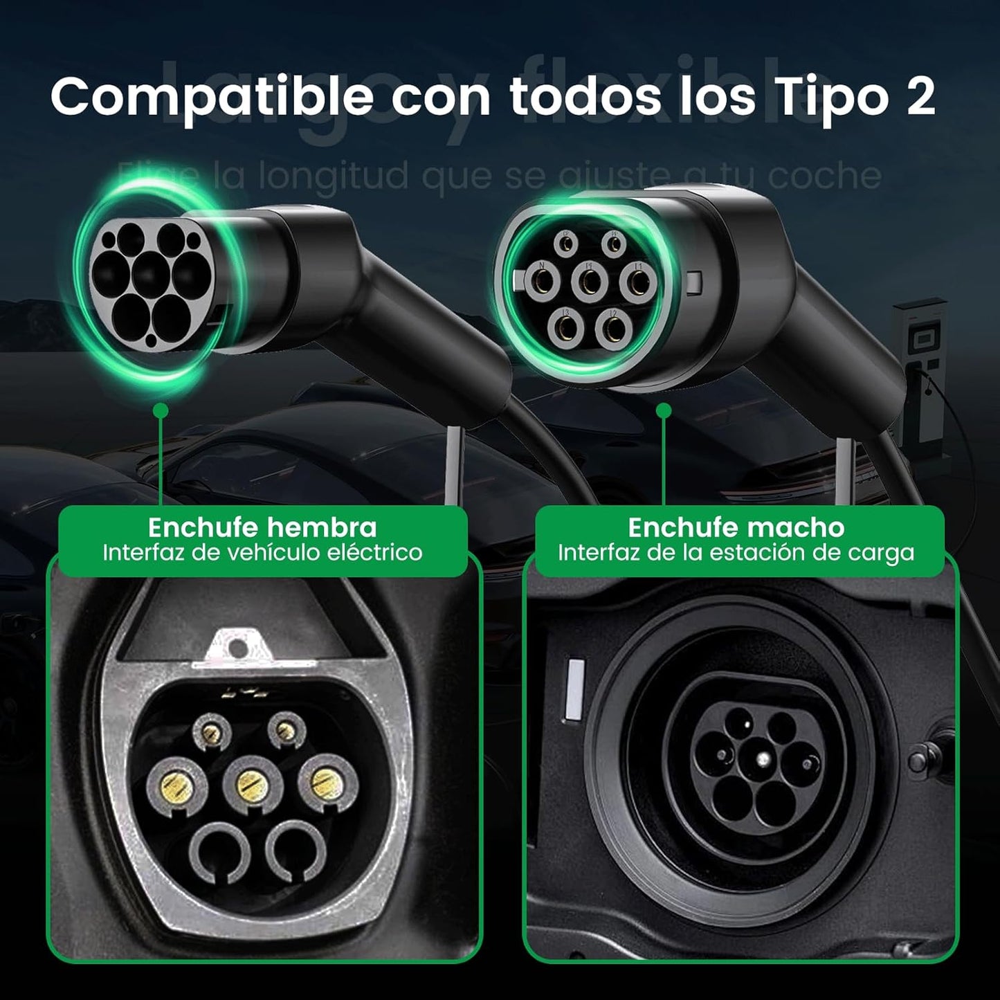 GONEO Cable De Carga Tipo 2 22Kw 5M 32A Mode 3 Cable De Carga Para Coche Eléctrico Tipo 2 Y 3 Fases Para E Auto EV/PHEV Tipo 2 a Tipo 2 Cable Carga Coche Electrico Con Bolsa De Transporte