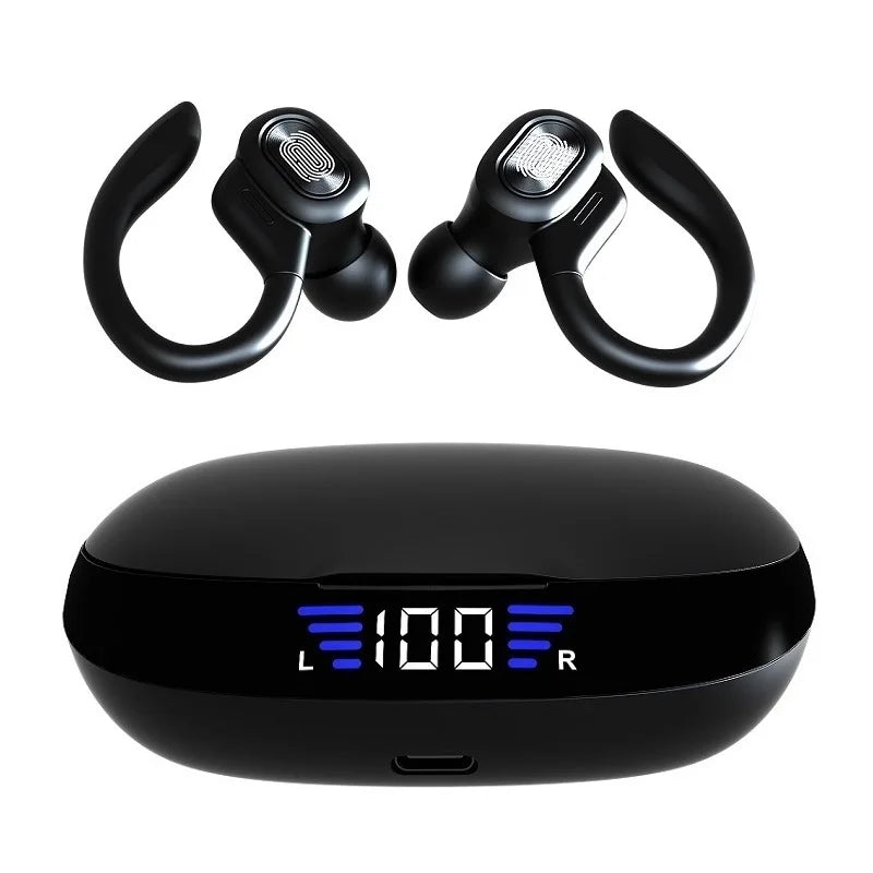 TWS Bluetooth Earphones with Microphones Sport Ear Hook LED Display Wireless Headphones Hifi Stereo Earbuds Waterproof Headsets