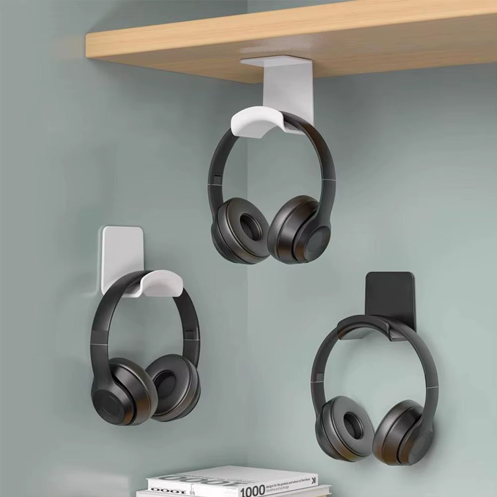 Universal Headphone Stand Adhensive Plastic Wall Mount Hanger under Desk Headset Rack Holder Support for Gaming Earphone Bracket