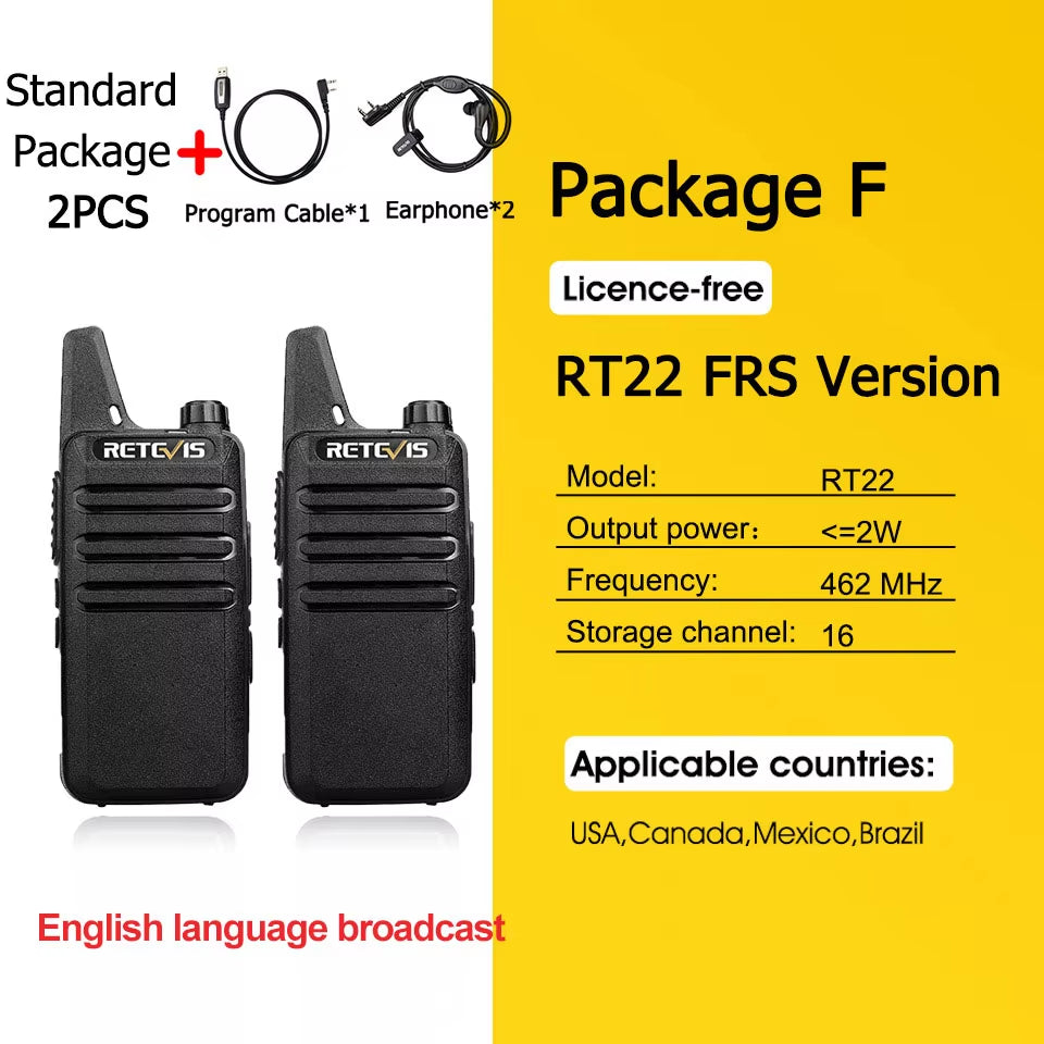 2 Pcs Mini Walkie Talkie PMR 446 Portable Two-Way Radio Ht PTT Walkie-Talkies RT622 Portable Radio for Hunting Cafe RT22