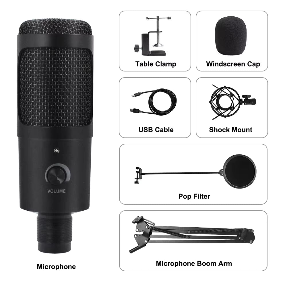 USB Microphone Condenser D80 Recording Microphone with Stand and Ring Light for PC Karaoke Streaming Podcasting for Youtube