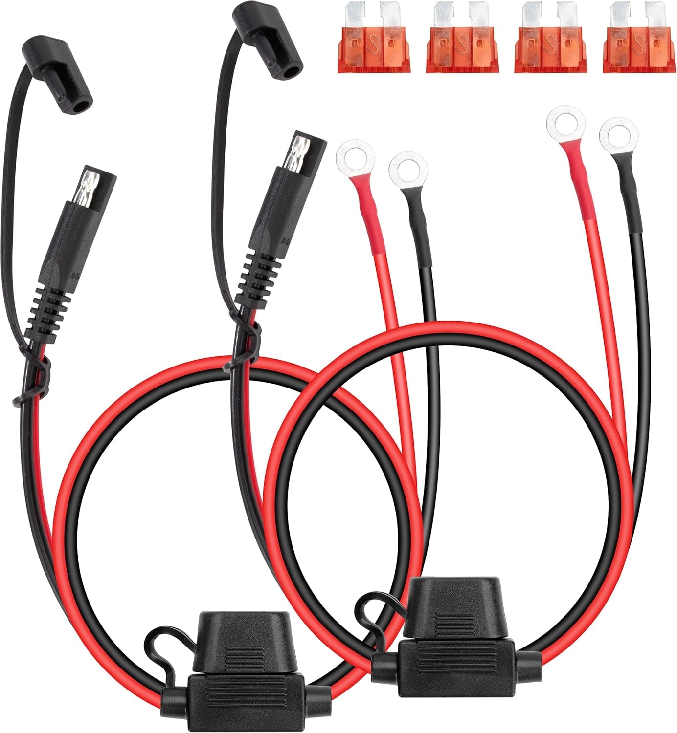 Cable De Conexión SAE 60Cm 16AWG SAE Conectores Con Terminal De Anillo Cable De Extensión De Batería Con Fusible 10A Para Cargar Baterías De Coche Moto 2 Piezas