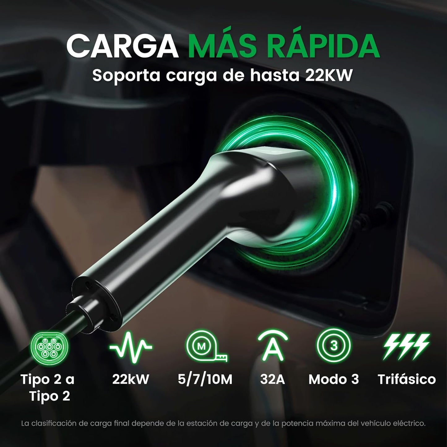 GONEO Cable De Carga Tipo 2 22Kw 5M 32A Mode 3 Cable De Carga Para Coche Eléctrico Tipo 2 Y 3 Fases Para E Auto EV/PHEV Tipo 2 a Tipo 2 Cable Carga Coche Electrico Con Bolsa De Transporte