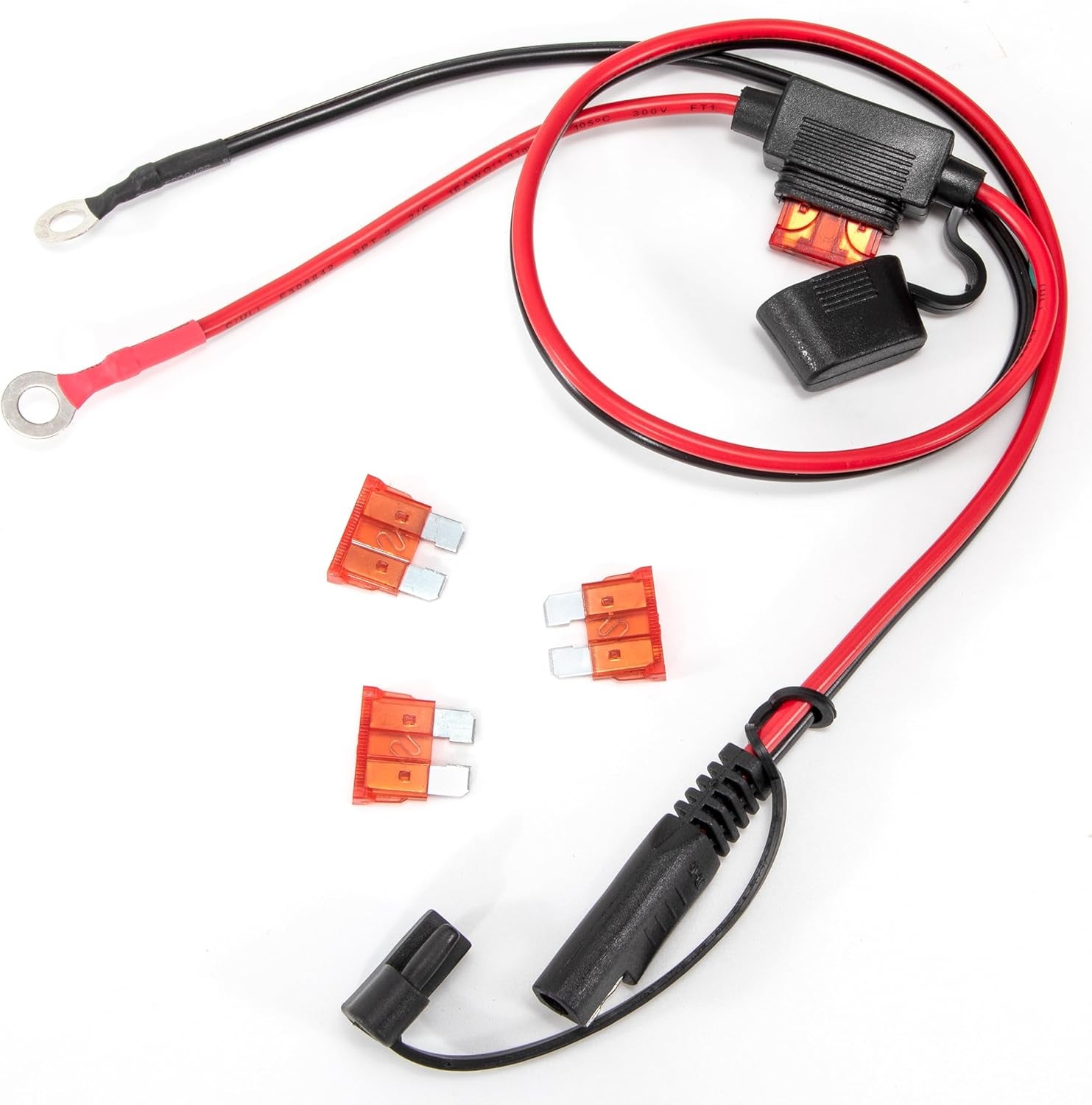 Cable De Conexión SAE 60Cm 16AWG SAE Conectores Con Terminal De Anillo Cable De Extensión De Batería Con Fusible 10A Para Cargar Baterías De Coche Moto 2 Piezas