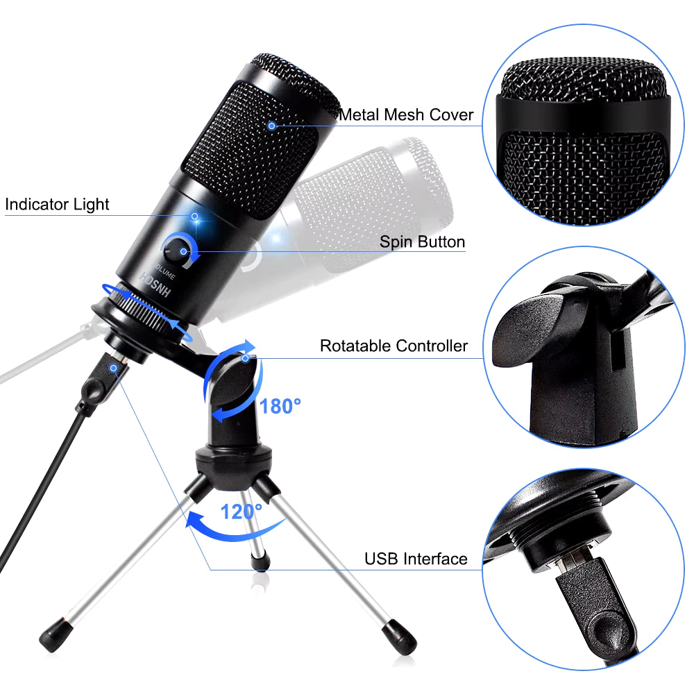 USB Microphone Condenser D80 Recording Microphone with Stand and Ring Light for PC Karaoke Streaming Podcasting for Youtube