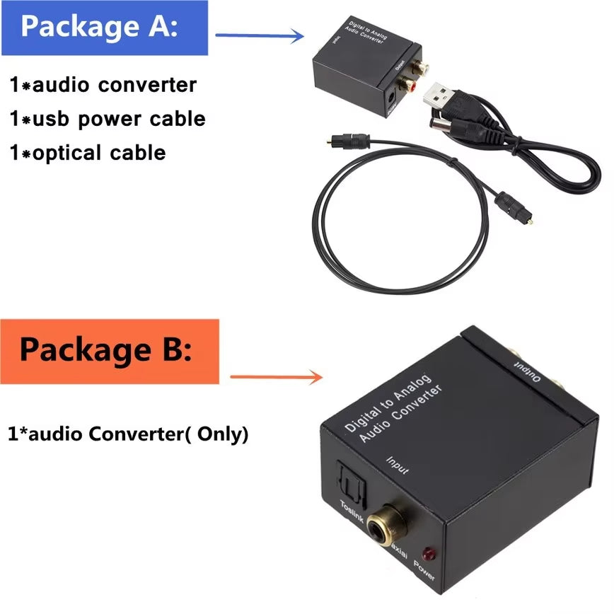 Digital to Analog Audio Converter Digital Optical Coax Coaxial Toslink to Analog RCA L/R Audio Converter Adapter Amplifier