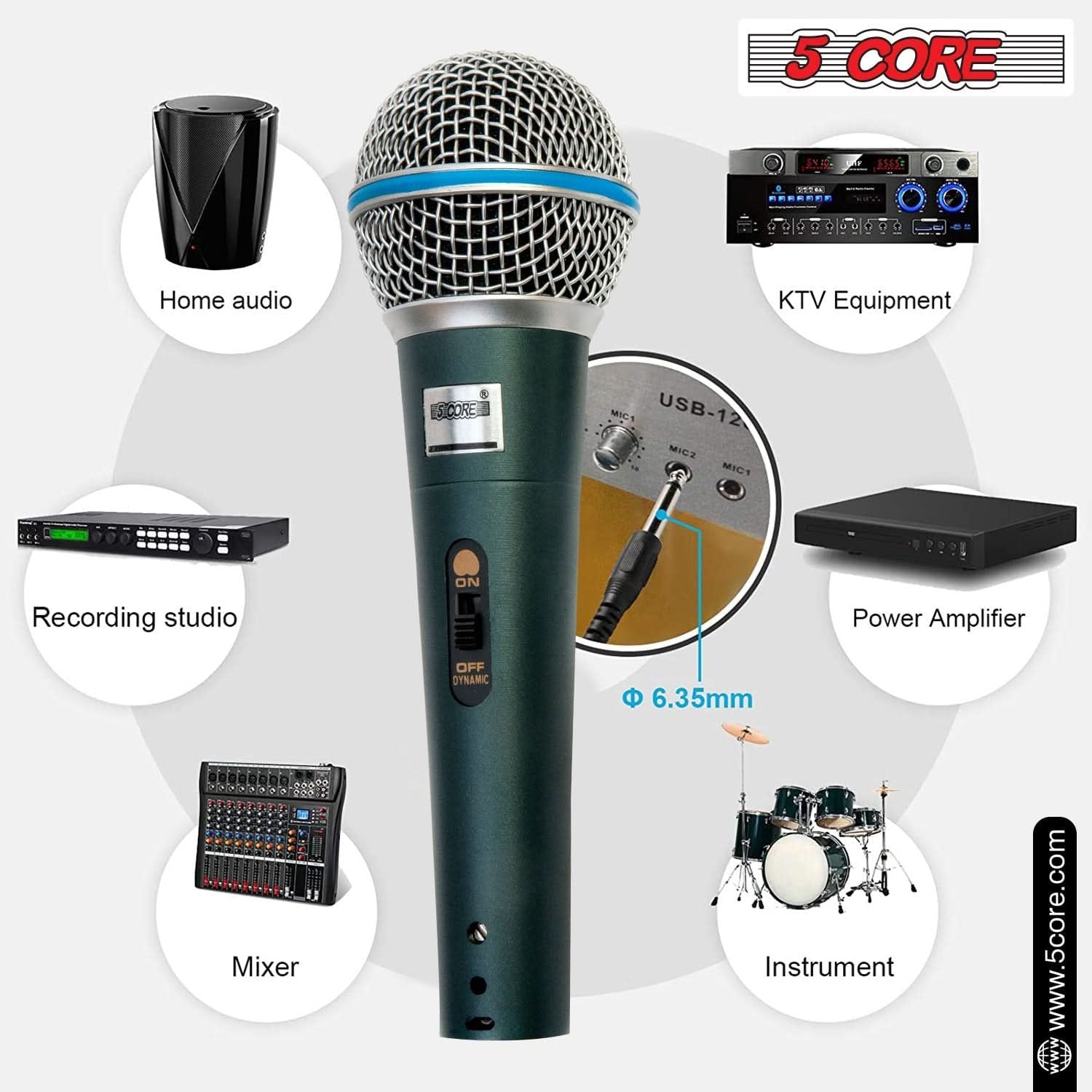 5Core XLR Microphone Dynamic Mic Karaoke Singing Studio Mics Handheld Microfono