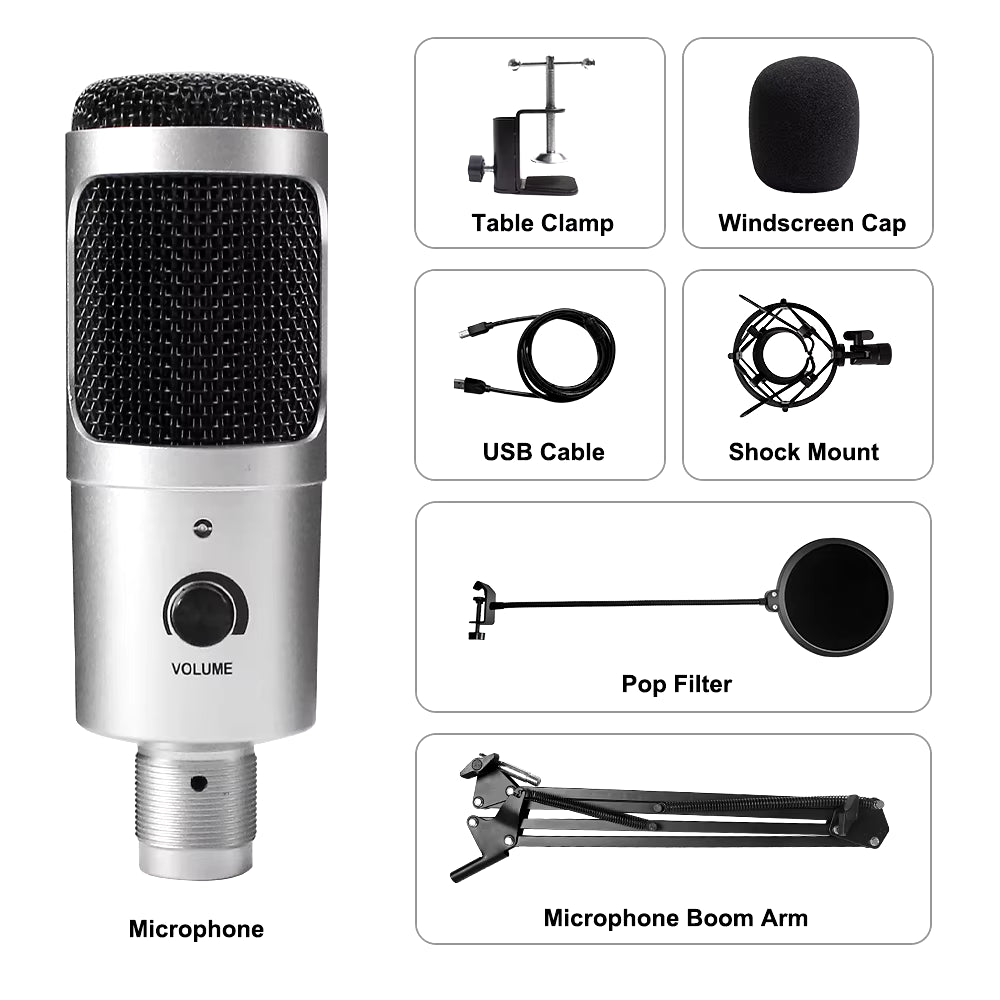 USB Microphone Condenser D80 Recording Microphone with Stand and Ring Light for PC Karaoke Streaming Podcasting for Youtube