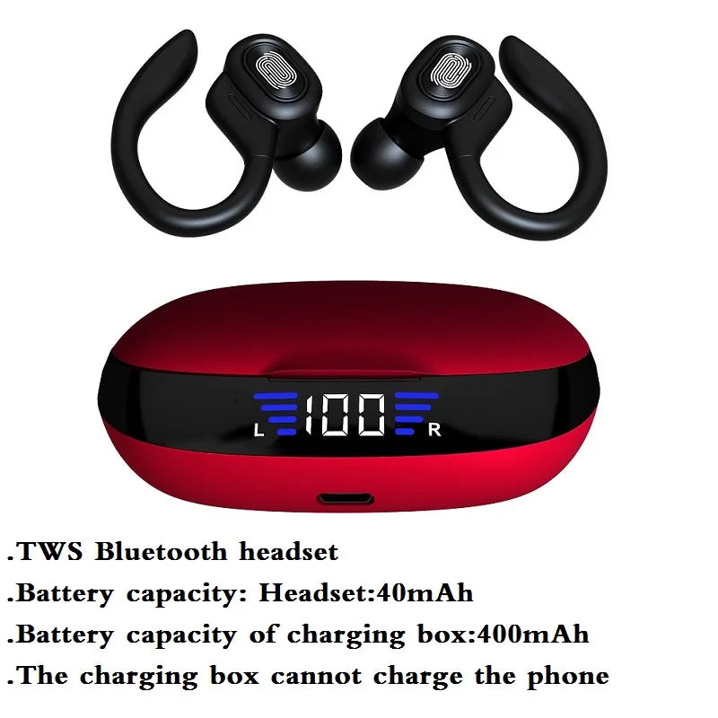 TWS Bluetooth Earphones with Microphones Sport Ear Hook LED Display Wireless Headphones Hifi Stereo Earbuds Waterproof Headsets