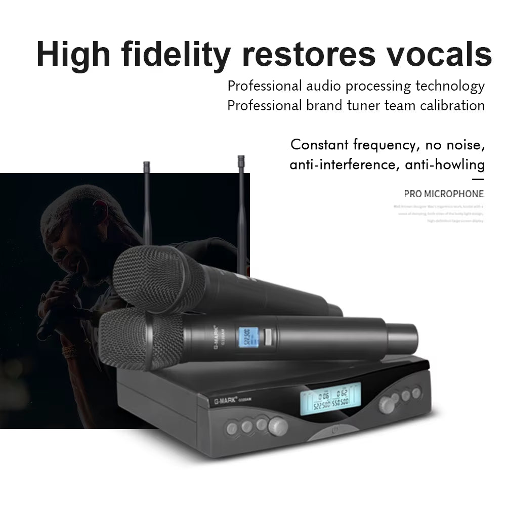 Wireless Microphone  G320AM UHF 2 Channels Karaoke Handheld Frequency Adjustable for Party Stage Show 50M Use Distance