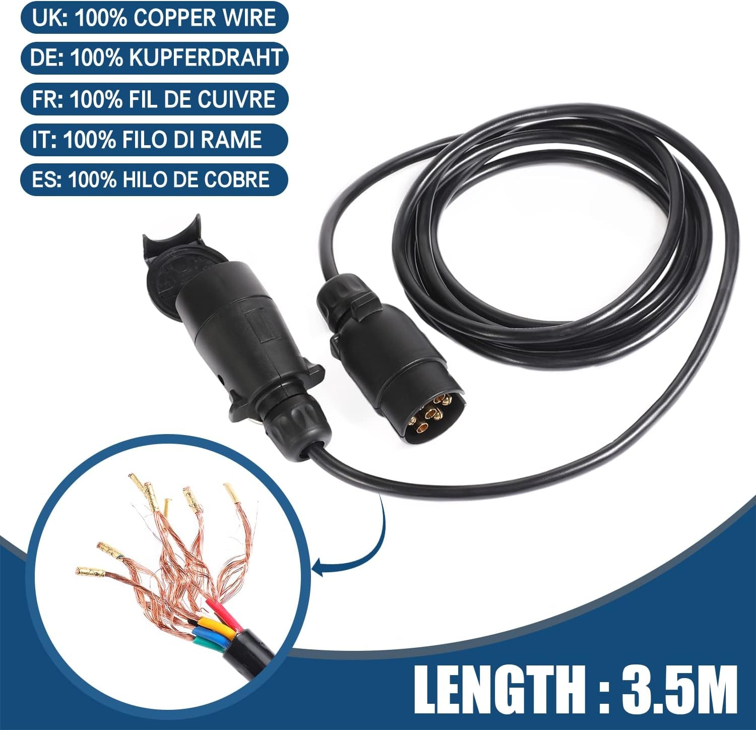 3,5M Cable Remolque 7 Pines, Cable Remolque Conector 12V Impermeable Enchufe Remolque 7 Pines, Para Remolque Camión Máquinas Agrícolas Tractor RV (3,5M Cable Remolque 7 Pines)