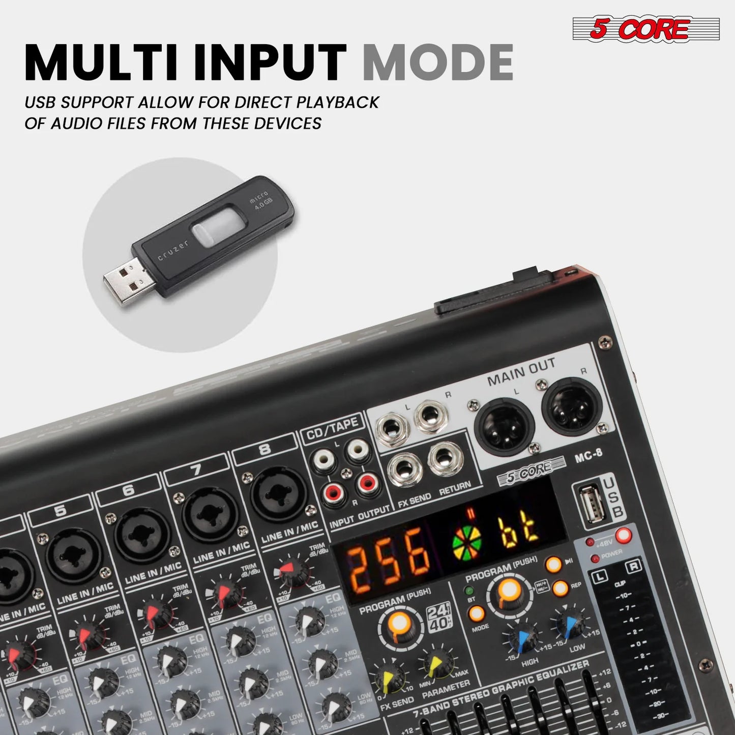 5 Core Audio Mixer 8 Channel DJ Equipment with Bluetooth USB Console Sound Board