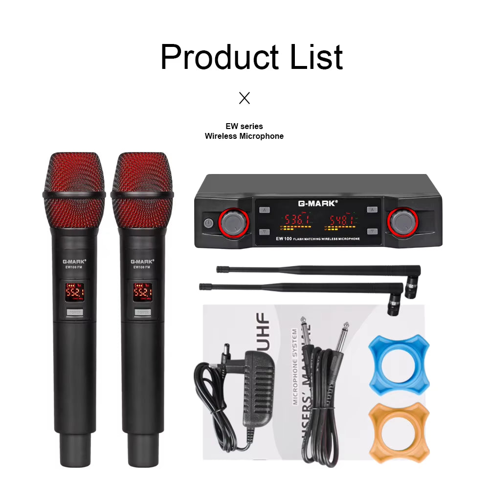 Wireless Microphone  EW100 Professional Handheld Karaoke Mic Frequency Adjustable 80M for Stage Party Church Show Meeting