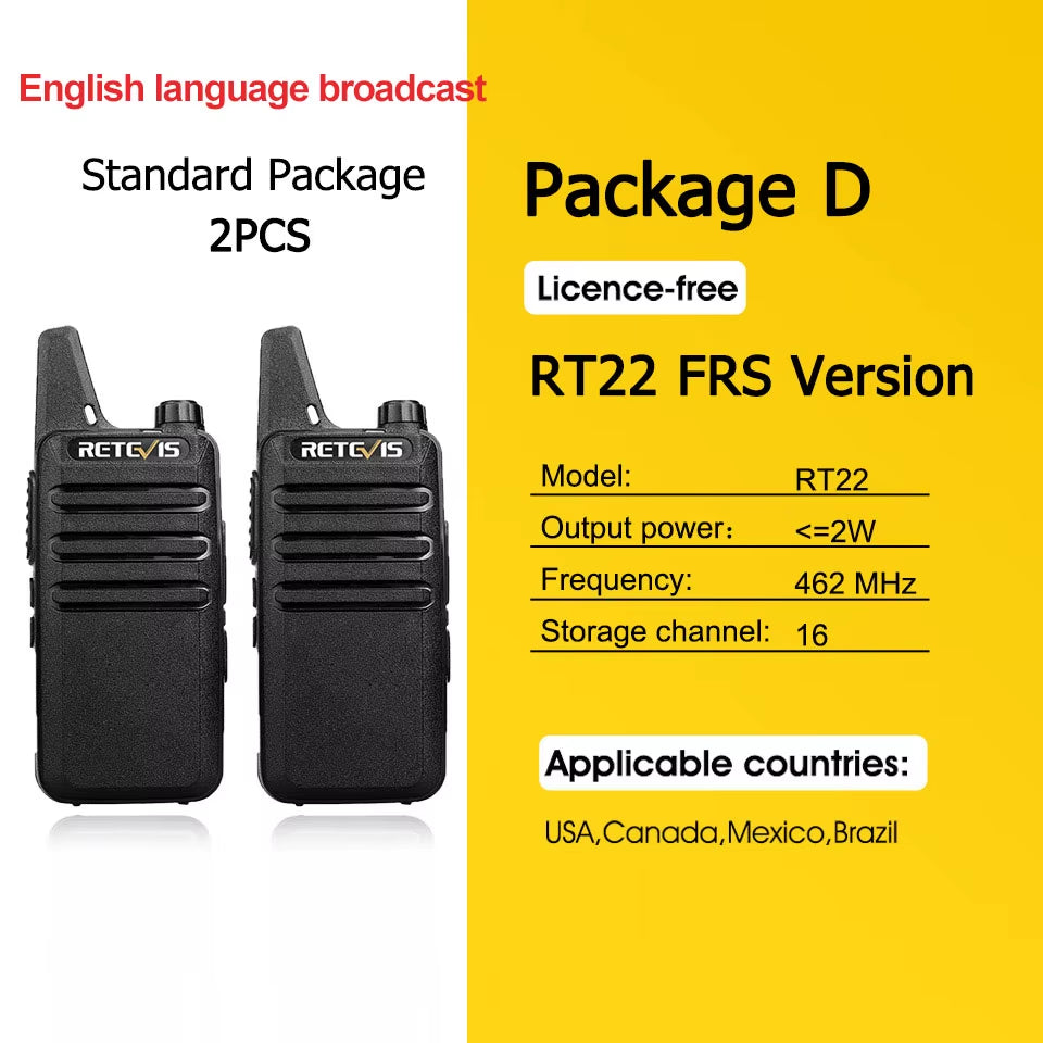 2 Pcs Mini Walkie Talkie PMR 446 Portable Two-Way Radio Ht PTT Walkie-Talkies RT622 Portable Radio for Hunting Cafe RT22