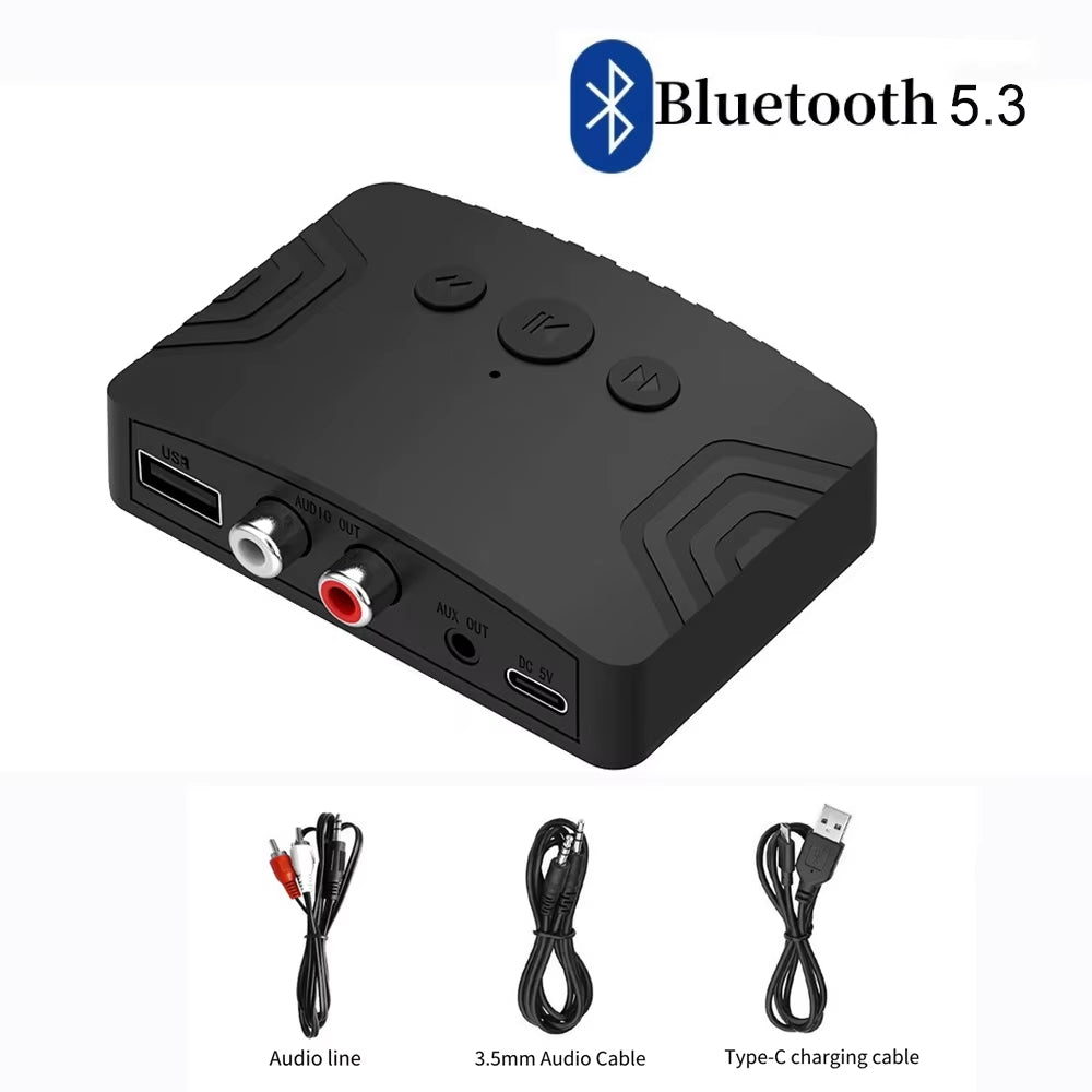 Bluetooth 5.3 Audio Receiver Wireless Audio Adapter Type C with AUX 3.5Mm RCA Optical Jack Support U-Disk for TV PC Speakers Car