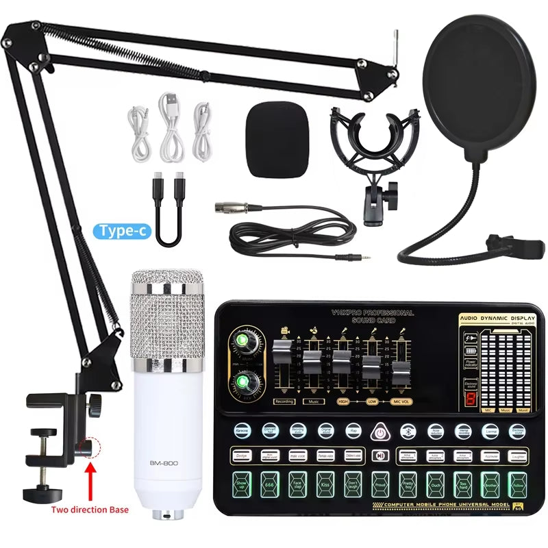 BM 800 Condenser Microphone Bundle Professional Studio Microphone Live Sound Card Wireless Adjustable Mic Suspension Scissor Arm