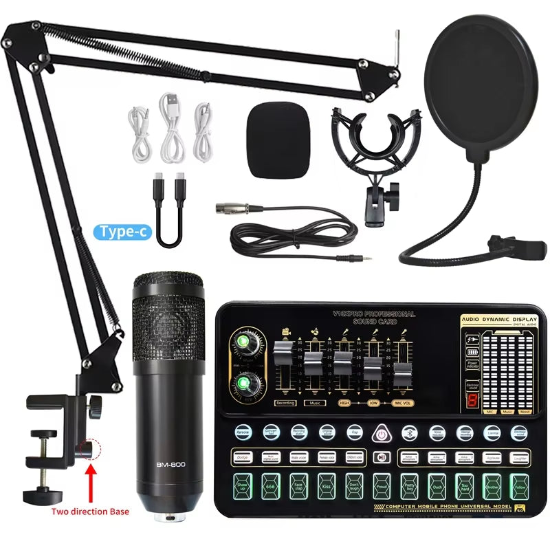 BM 800 Condenser Microphone Bundle Professional Studio Microphone Live Sound Card Wireless Adjustable Mic Suspension Scissor Arm