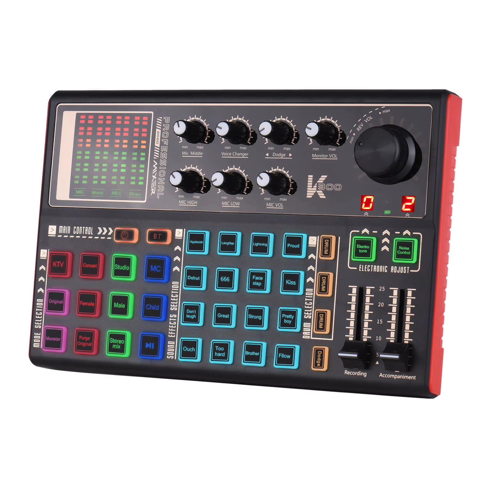 Ammooon K300 Live Sound Card External Voice Changer Audio Mixer Kit Built-In Rechargeable Battery Multiple Sound Effects