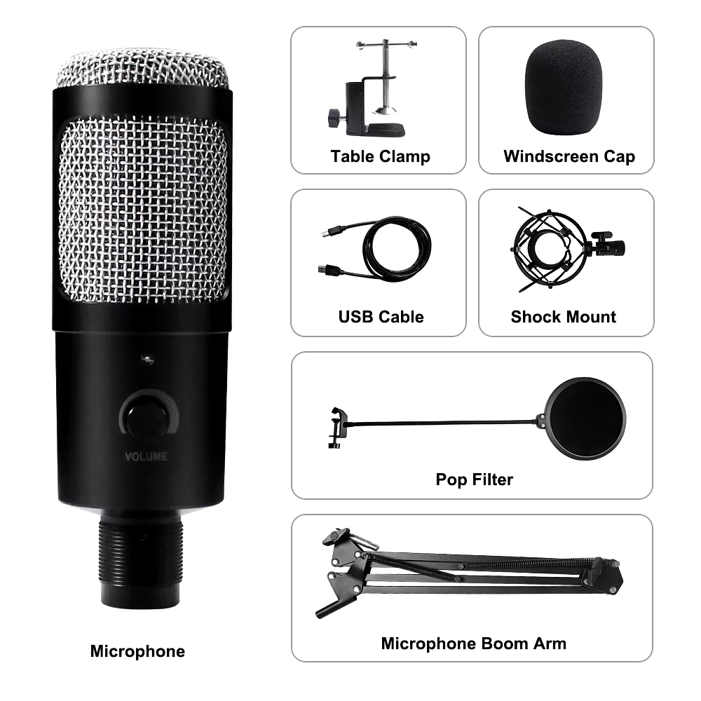 USB Microphone Condenser D80 Recording Microphone with Stand and Ring Light for PC Karaoke Streaming Podcasting for Youtube