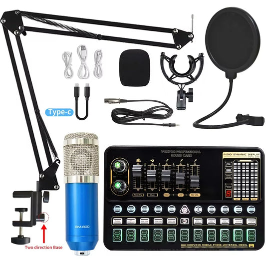 BM 800 Condenser Microphone Bundle Professional Studio Microphone Live Sound Card Wireless Adjustable Mic Suspension Scissor Arm