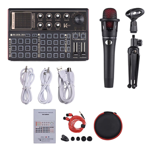 Ammooon K300 Live Sound Card External Voice Changer Audio Mixer Kit Built-In Rechargeable Battery Multiple Sound Effects