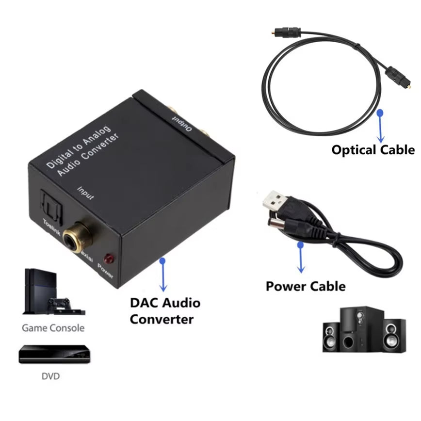 Digital to Analog Audio Converter Digital Optical Coax Coaxial Toslink to Analog RCA L/R Audio Converter Adapter Amplifier