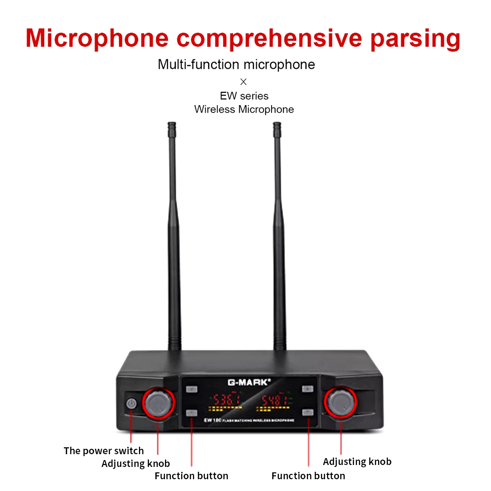 Wireless Microphone  EW100 Professional Handheld Karaoke Mic Frequency Adjustable 80M for Stage Party Church Show Meeting