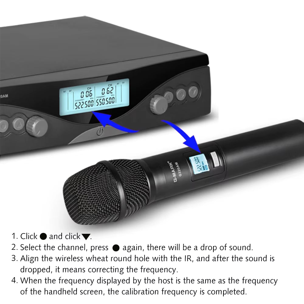 Wireless Microphone  G320AM UHF 2 Channels Karaoke Handheld Frequency Adjustable for Party Stage Show 50M Use Distance